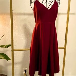 Small - Maroon Knee Length Dress - Crisscross Back